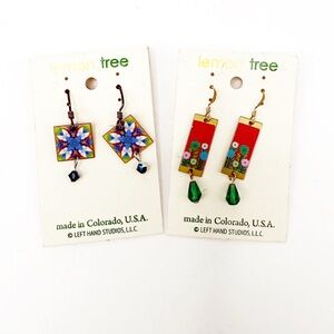 Lemon Tree NWT 2 Pairs of Colorful Earrings in Blue and Red Floral
